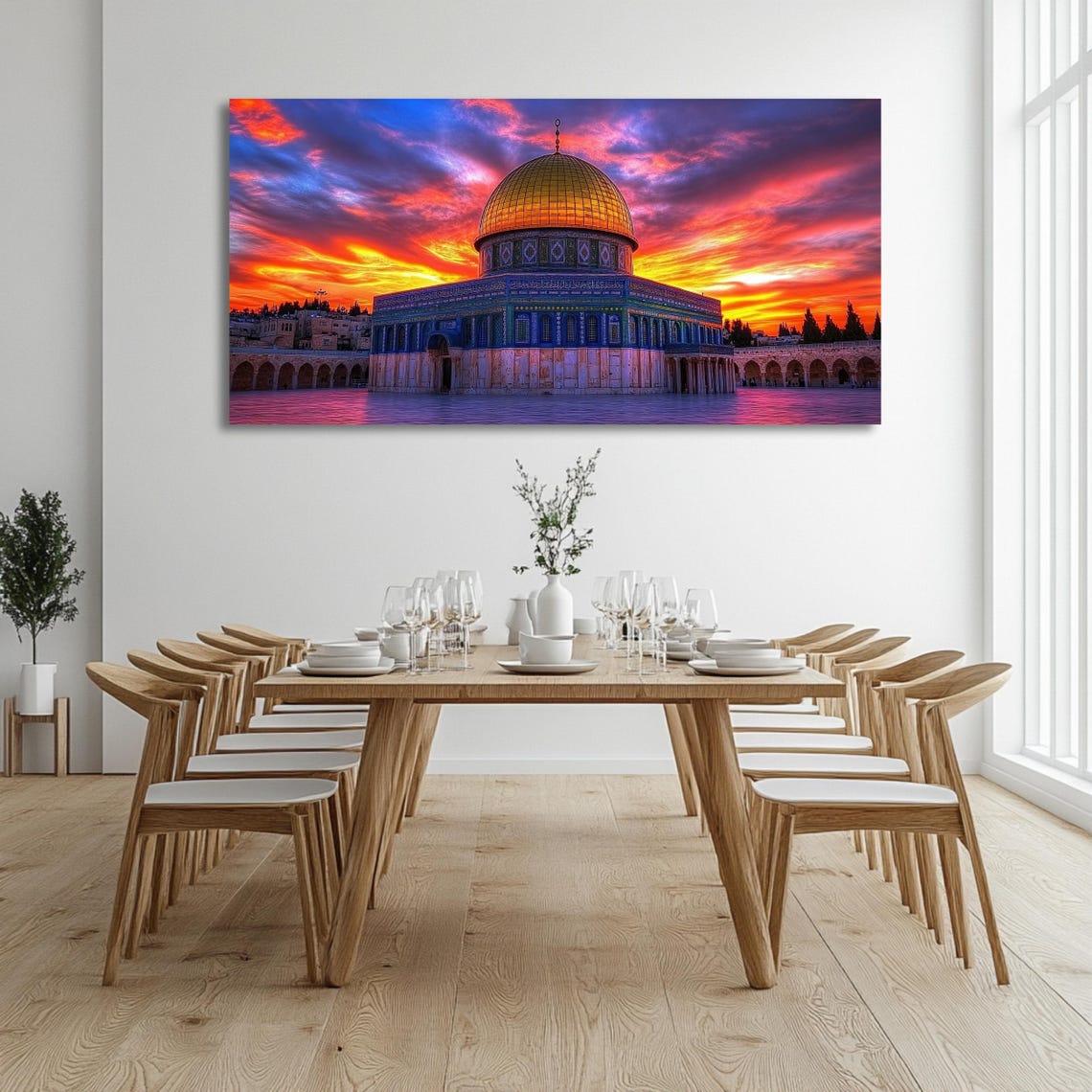 Masjid Al Aqsa Wall Art Long Horizontal Narrow Print Oversized Panoramic Sunset Artwork For Above Couch Or Bed - Image 2
