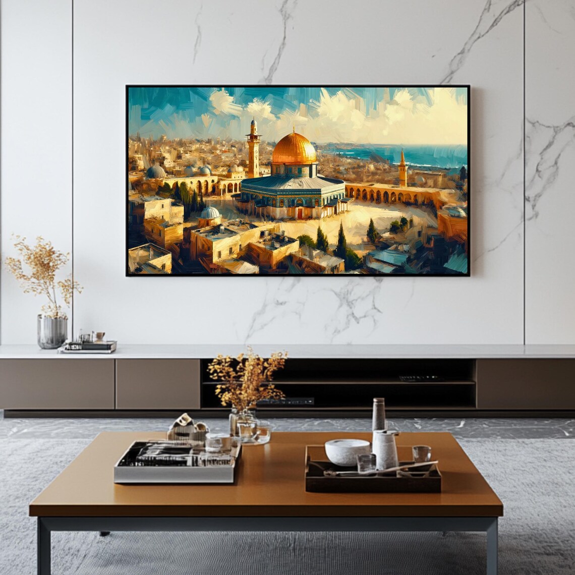 Dome Of The Rock Aerial View Old City Panorama Painting Travel Poster - Image 2