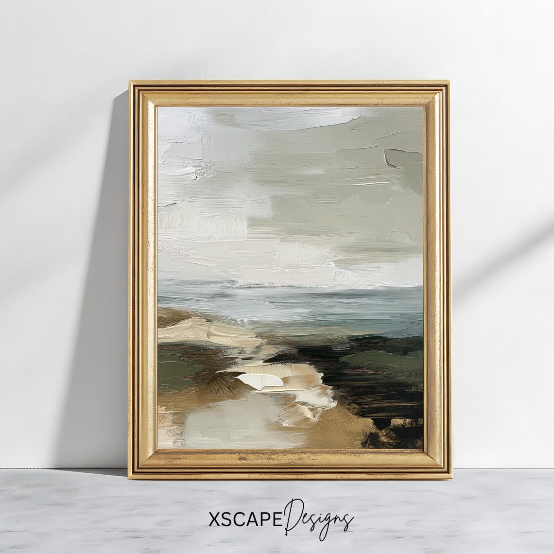 Abstract Neutral Coastal Landscape Soft Beige Ocean Wall Art Poster