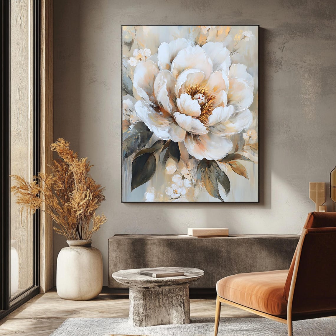 White Peony Bloom Soft Neutral Floral Rustic Farmhouse Art Poster - Image 3