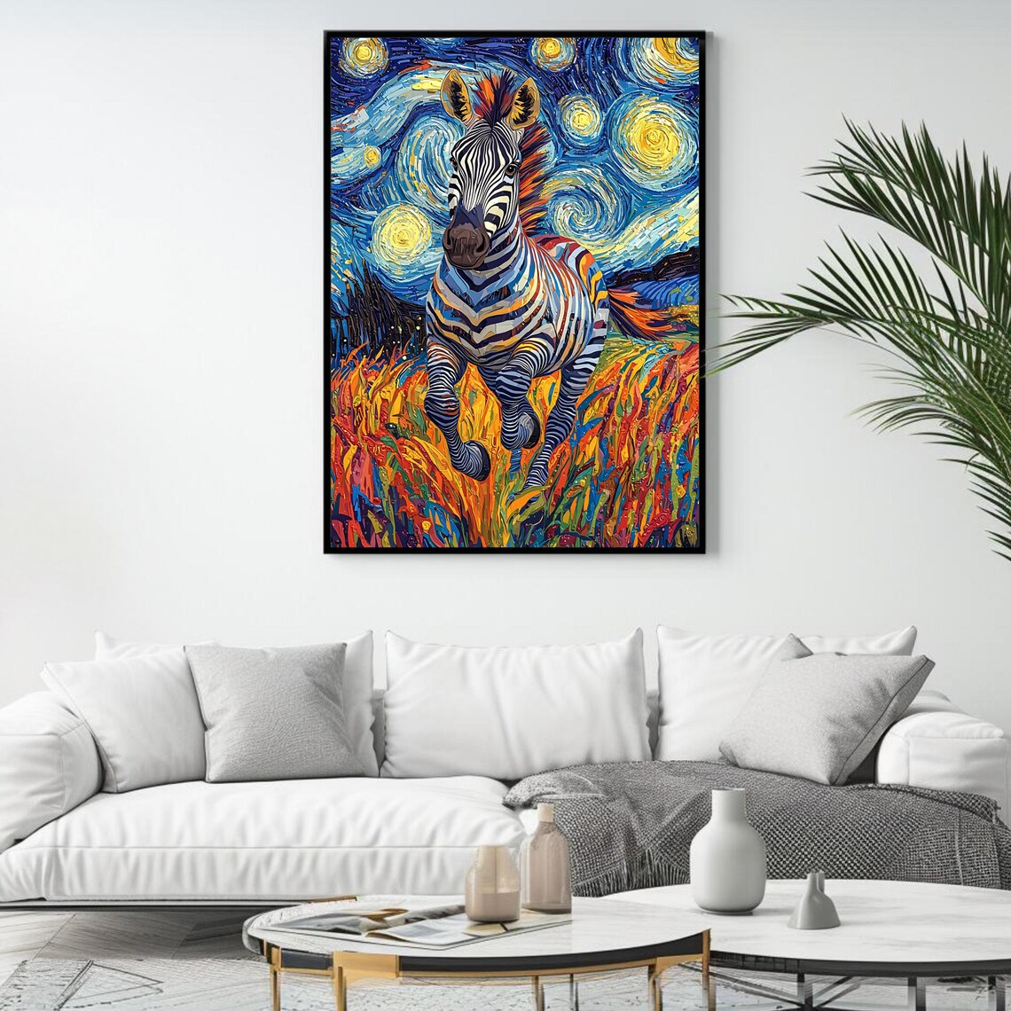 Zebra Starry Night Swirling Sky Colorful Modern Safari Animal Art Print - Image 4
