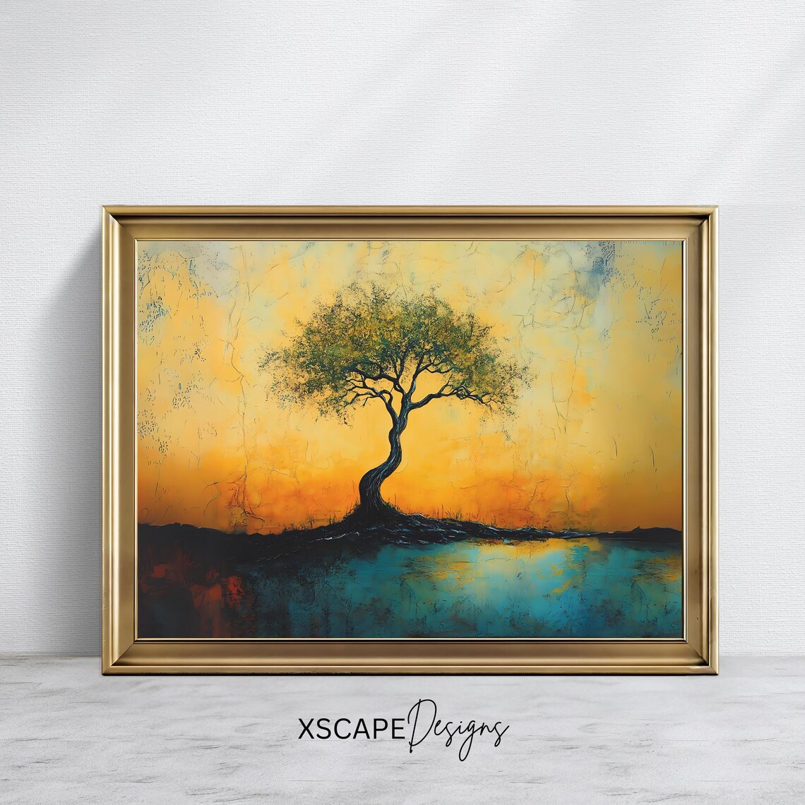 Vintage Tree Art Print Solitary Tree Landscape Vibrant Nature Wall Decor Sunset Rustic Home Decor