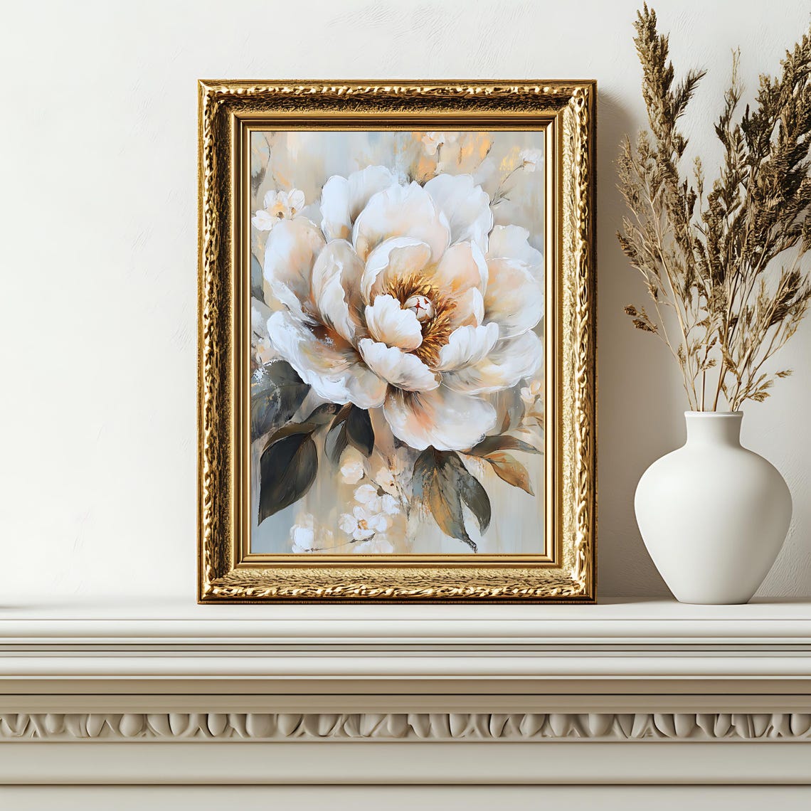 White Peony Bloom Soft Neutral Floral Rustic Farmhouse Art Poster - Image 2