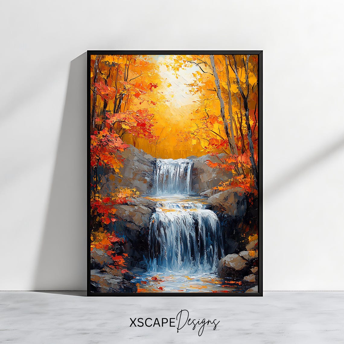 Autumn Waterfall Golden Forest Rocky Cascades Fall Foliage Poster