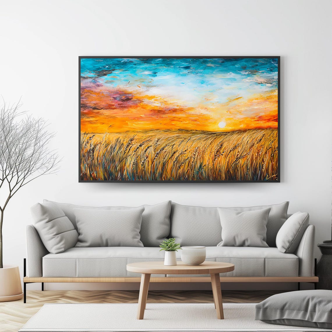 Sunset Wheat Field Print Rustic Landscape Art Nature Wall Decor Golden Field Artwork Farmhouse - Image 4