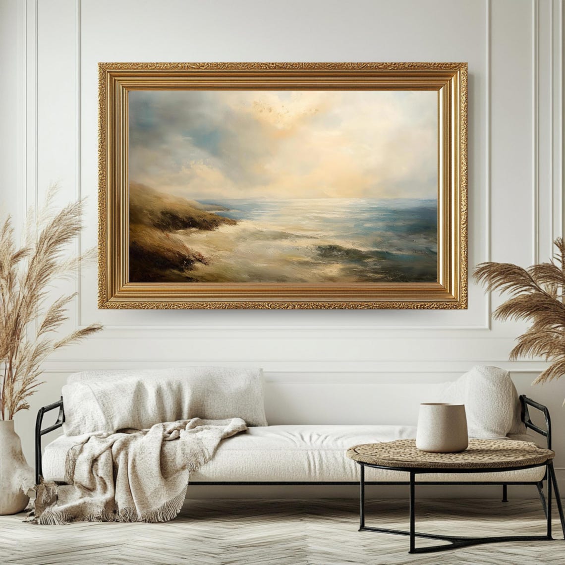 Vintage Golden Seascape Calm Ocean Waves Muted Coastal View Poster - Image 4