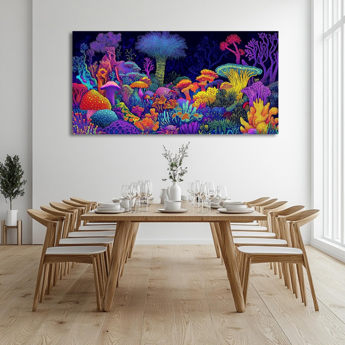 Underwater Coral Reef Wall Art Long Horizontal Narrow Print Vibrant Ocean Scene Artwork For Above Couch Or Bed - Image 3