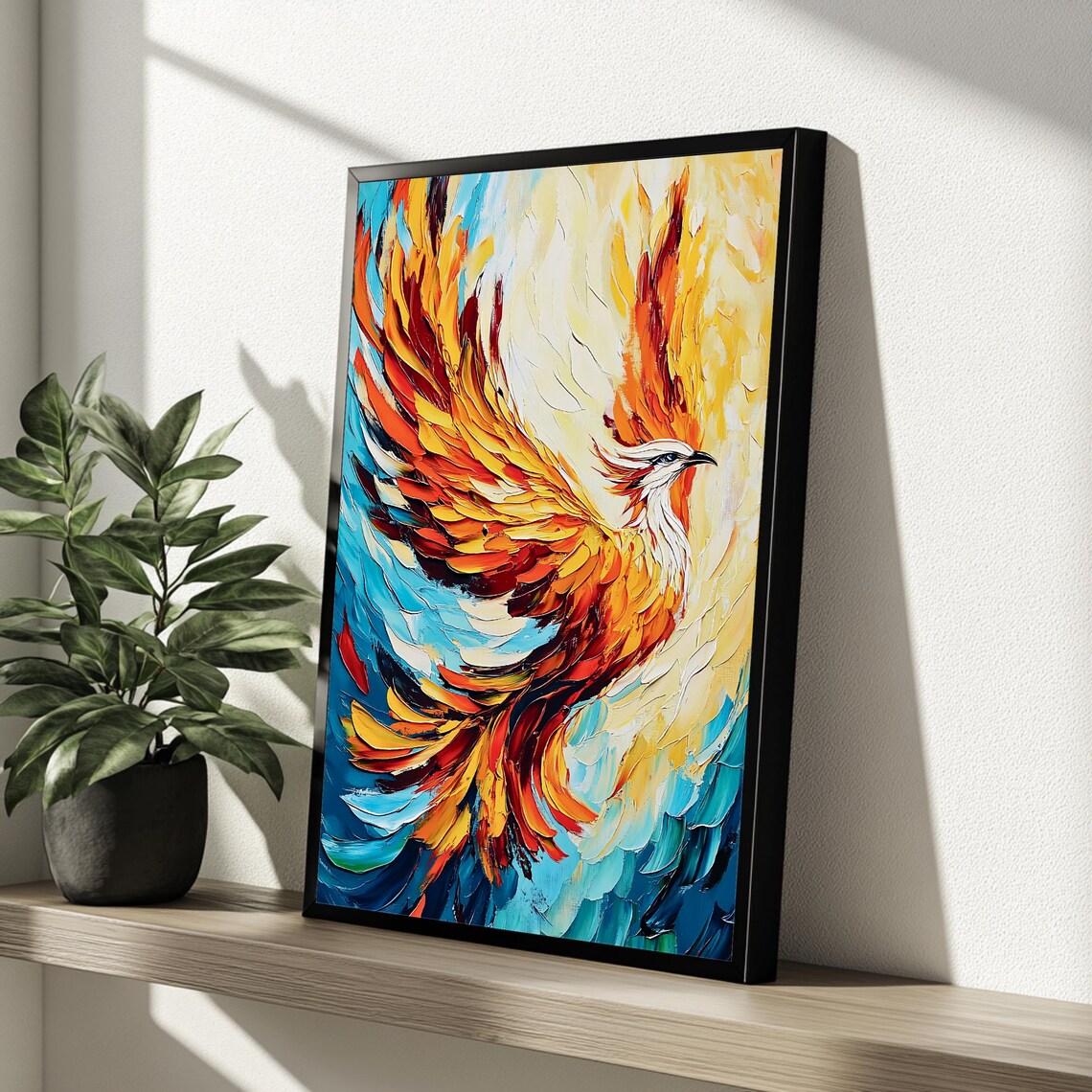 Fiery Phoenix Abstract Bird, Modern Fantasy Decor