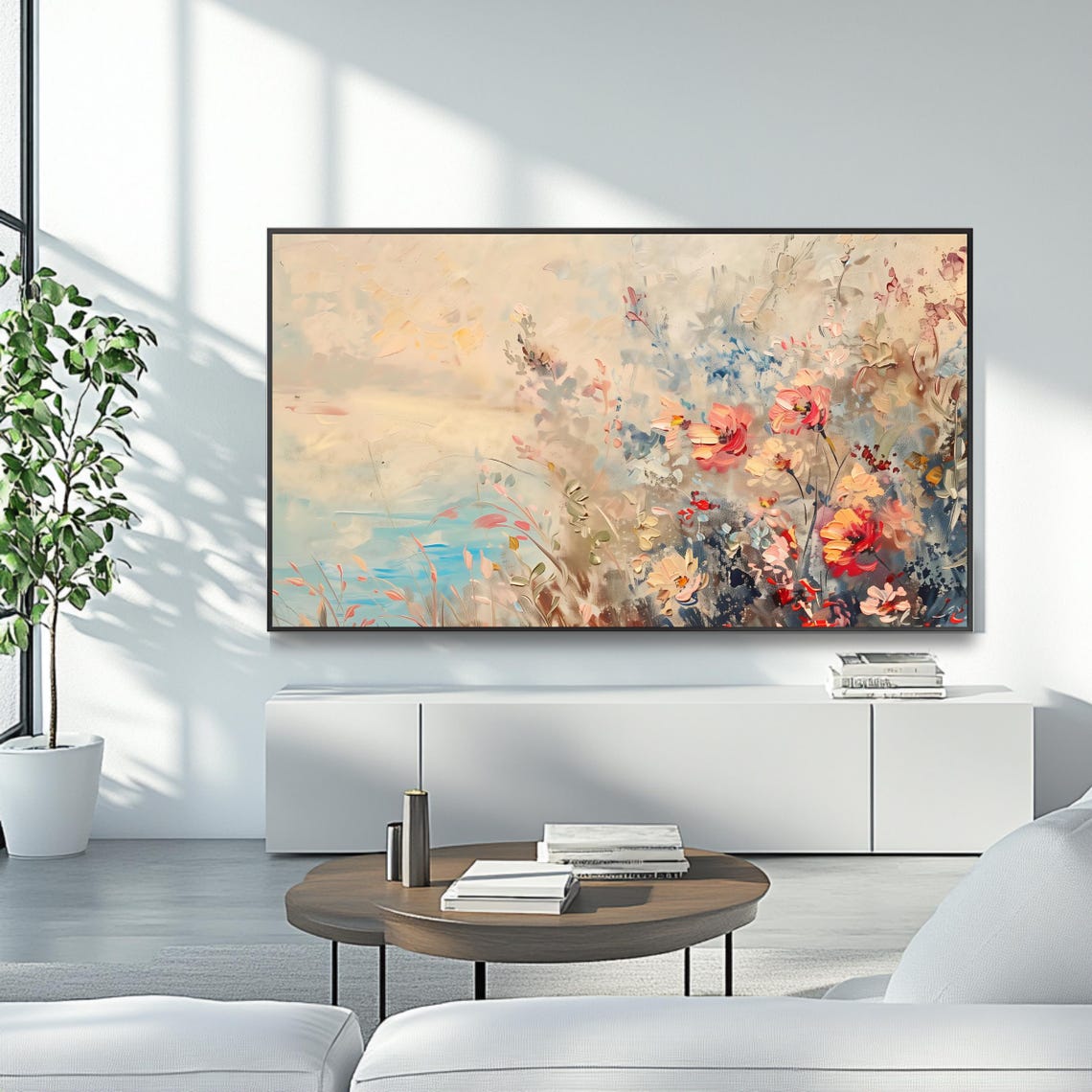 Pastel Meadow Wildflower Abstract Floral Impasto Oil Painting Print - Image 4
