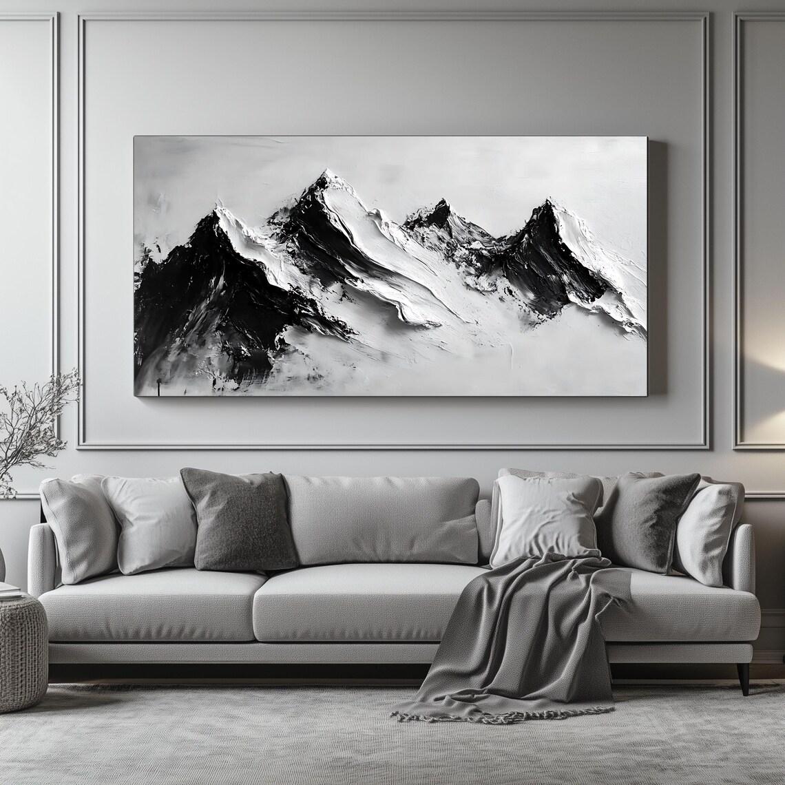 Black and White Mountain Panorama Wall Art Print - Image 4