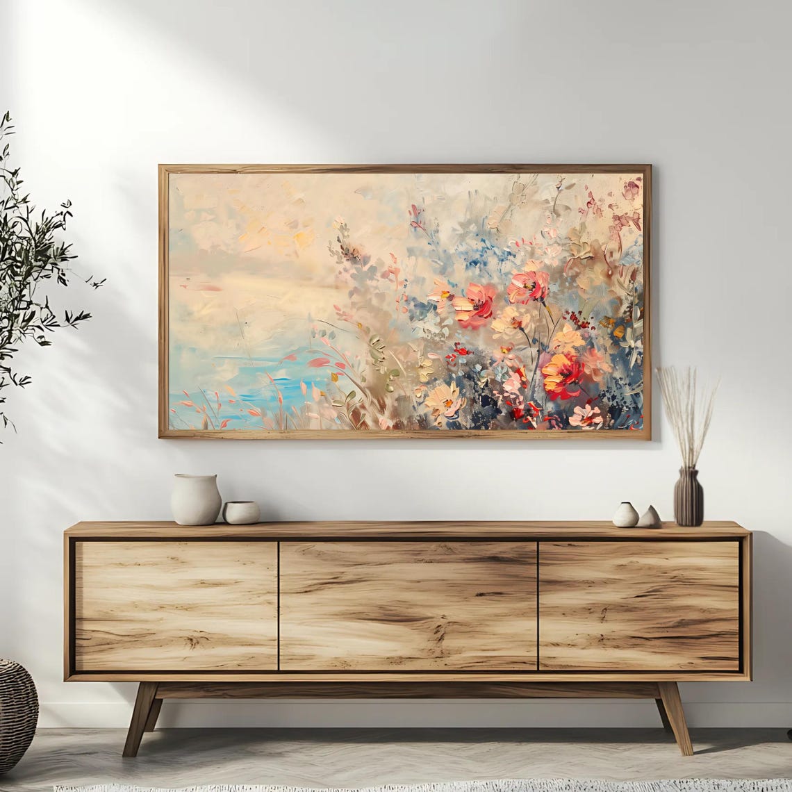 Pastel Meadow Wildflower Abstract Floral Impasto Oil Painting Print - Image 3