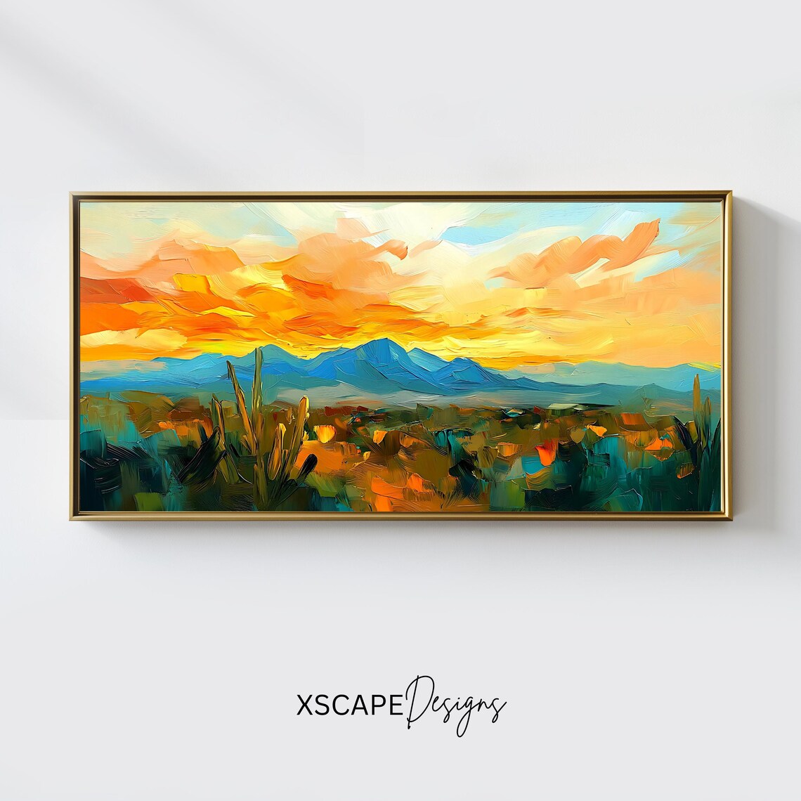 Desert Sunset, Panoramic Landscape Art Print