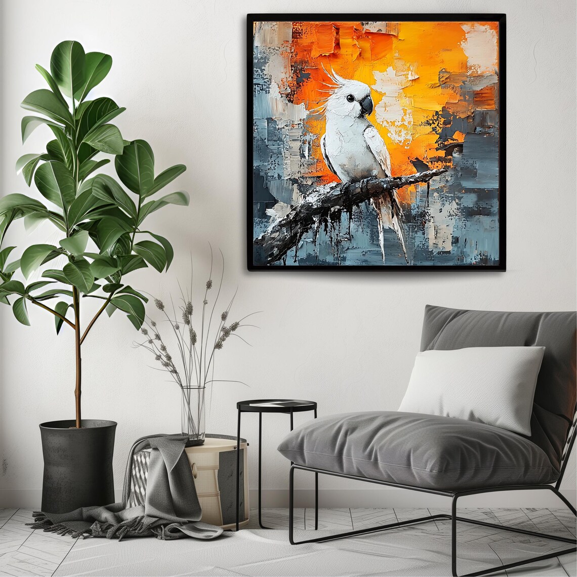 Square Cockatoo Art Print, Modern Abstract Artwork - Image 3