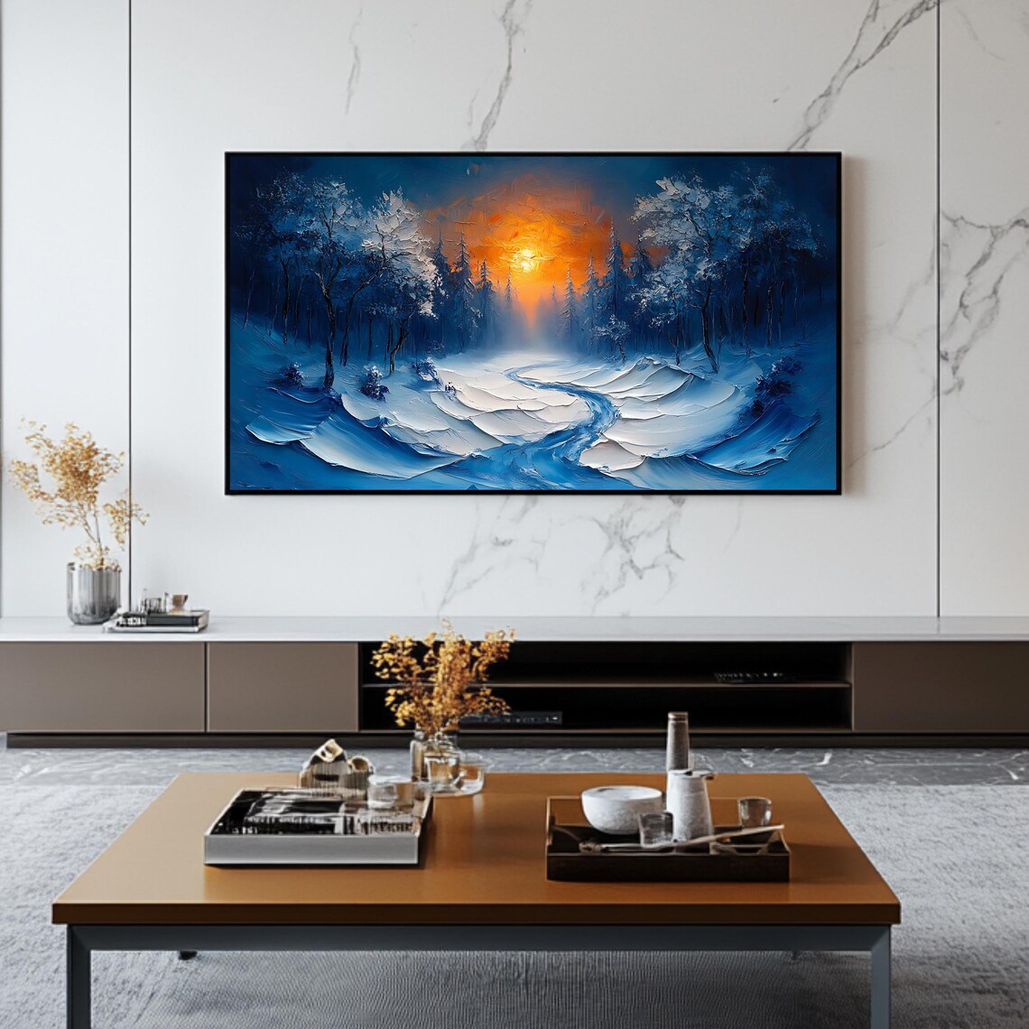 Winter Sunset Landscape Art For Frame Tv Snowy Forest Roku Screensaver Wall Art - Image 2