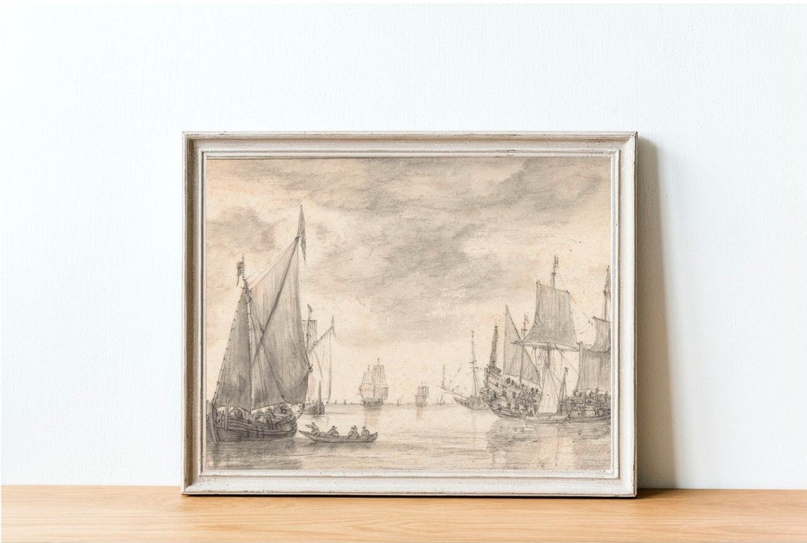Vintage Ship Sketch Antique Harbor Art Print - Image 4