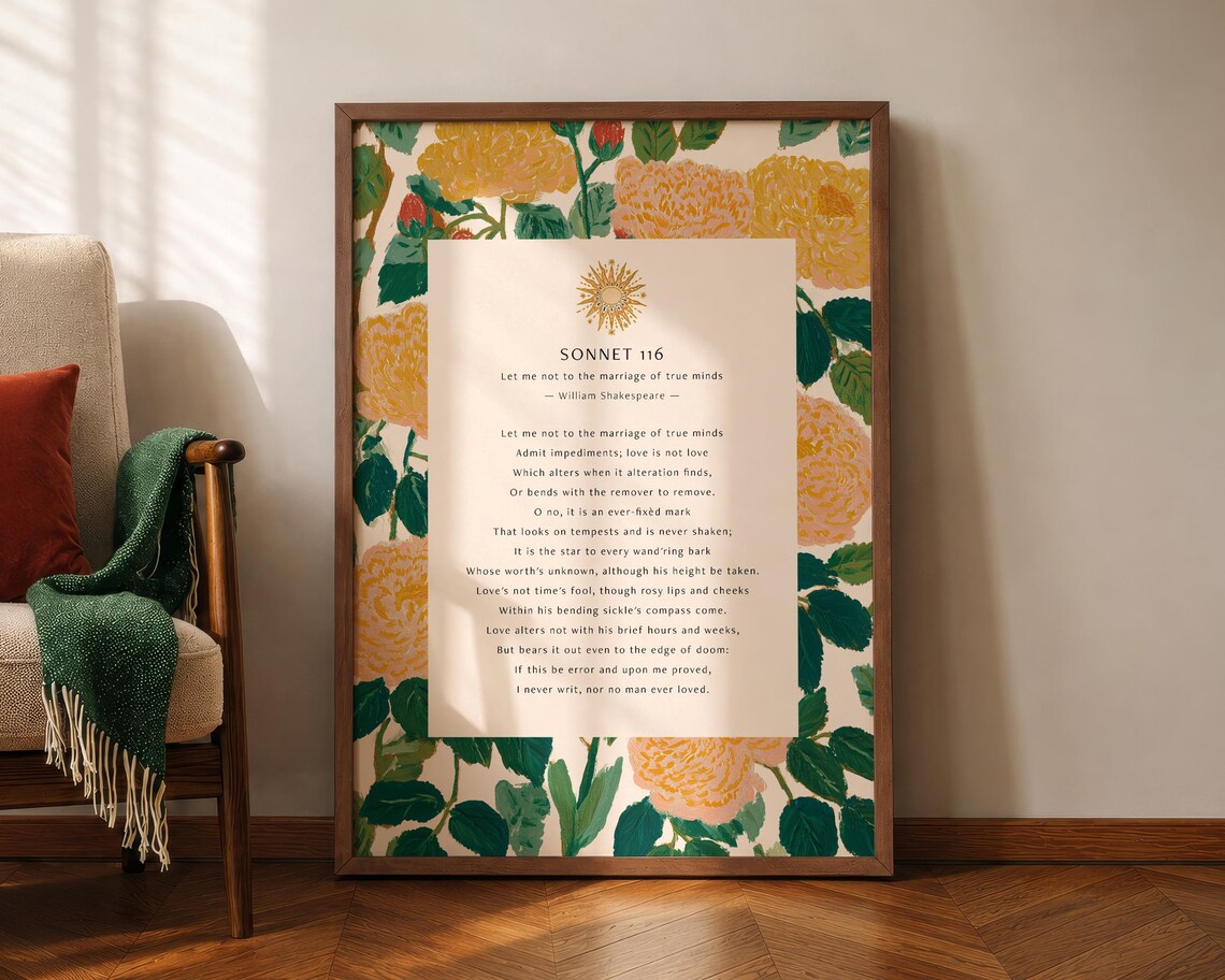William Shakespeare Sonnet 116 Love Poem Floral Vintage Poster