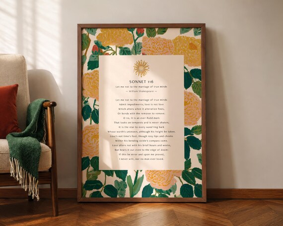 William Shakespeare Sonnet 116 Love Poem Floral Vintage Poster
