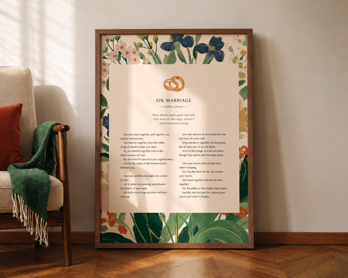 Kahlil Gibran On Marriage Poem Wedding Floral Poetry Wall Art