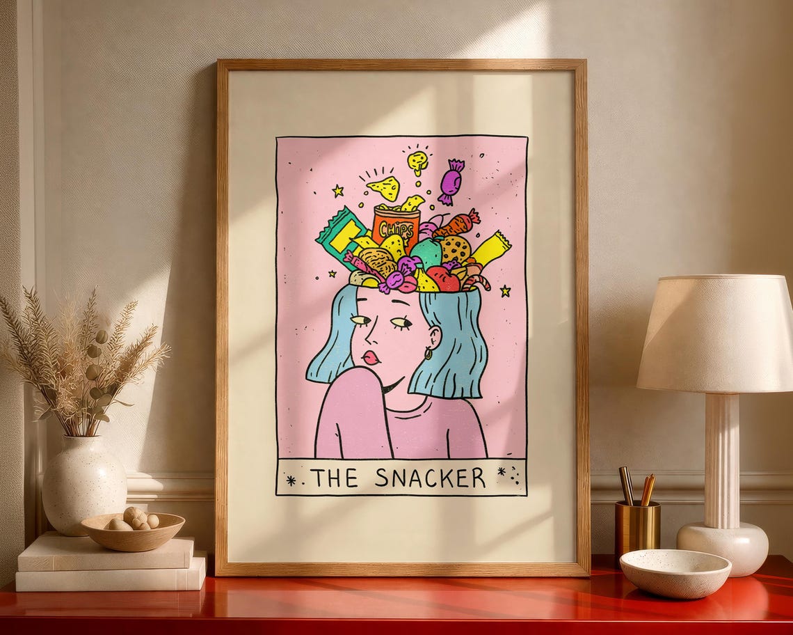 The Snacker Doodle Poster Dopamine Decor Funny Wall Art Quirky Kitchen Print Colorful Retro