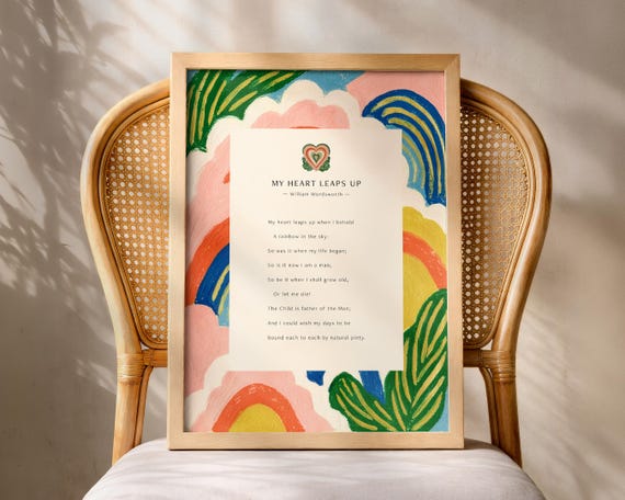 William Wordsworth My Heart Leaps Up Poem Print Classic Poetry Wall Art Floral Literary Poster Nature Decor