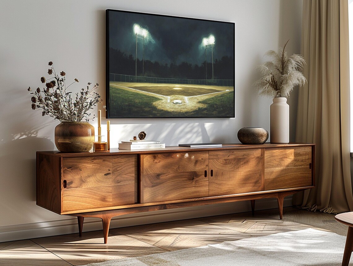 Baseball Stadium At Night Art Print, Sports Scene - Image 3