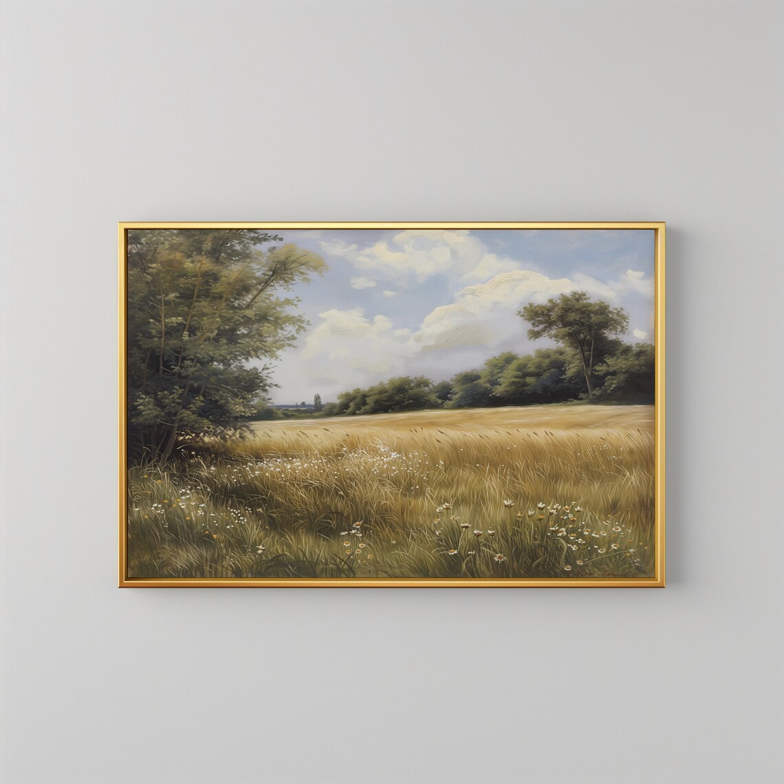 Golden Wheat Field Wildflowers Vintage Summer Meadow Painting Poster - Image 2