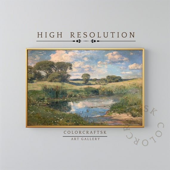 Vintage Landscape Oil Painting Country Wall Art Rustic Wall Art Farmhouse Wall Decor Print Print