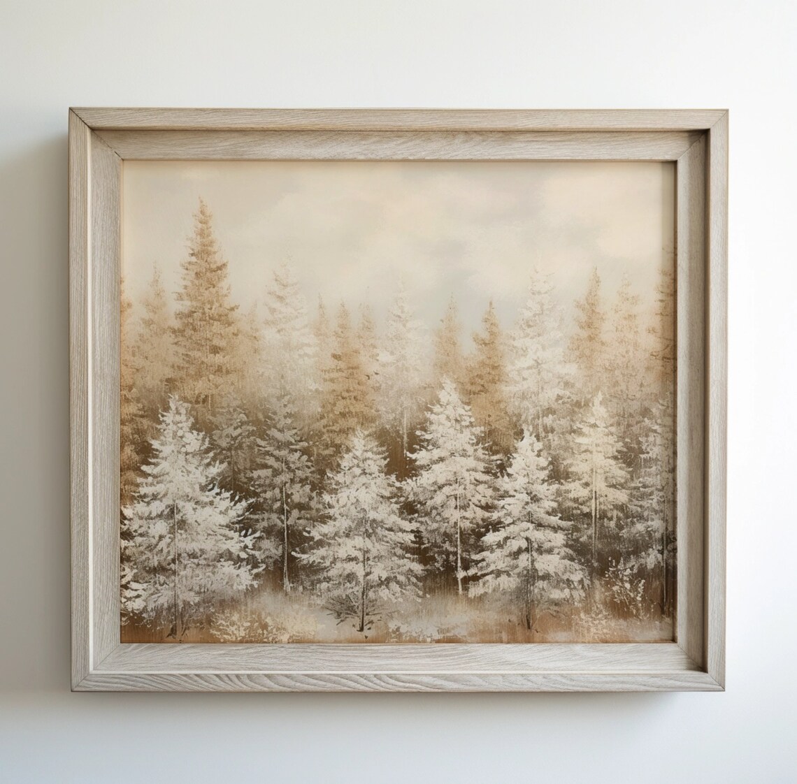 Misty Winter Evergreen Forest Foggy White Christmas Tree Art Print
