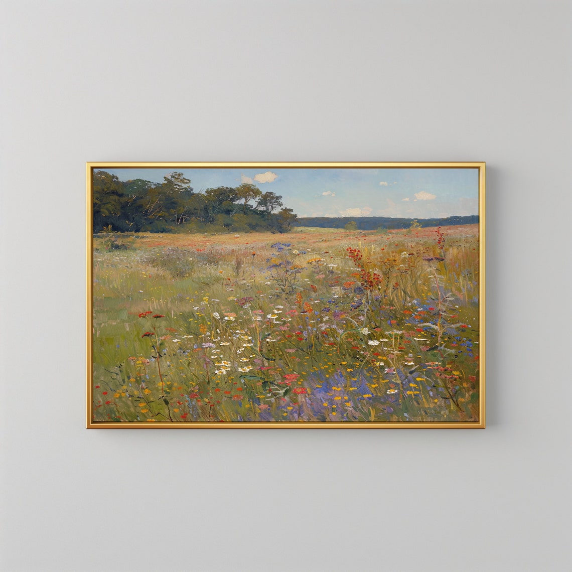 Vintage Wildflower Field Oil Painting Landscape Flower Field Wall Art Country Blossom Print Farmhouse Decor Antique Wall Art - Image 2