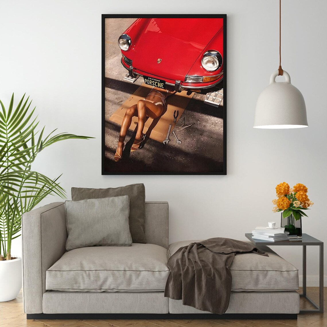 Classic Red Vintage Porsche Girl Mechanic Retro Pin Up Racing Poster - Image 2