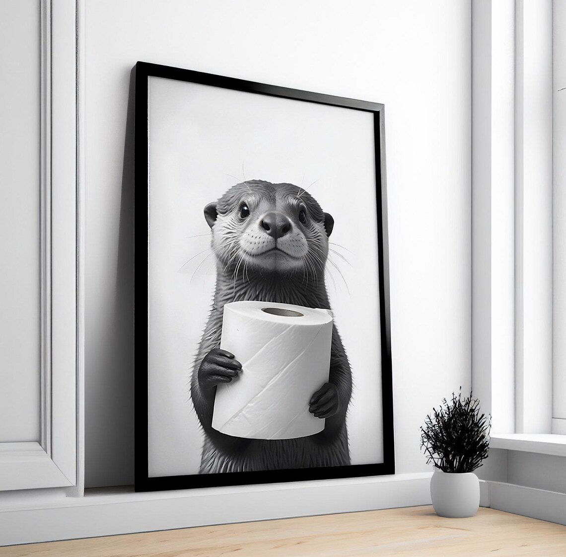 Funny Otter Bathroom Poster, Black And White Print - Image 2