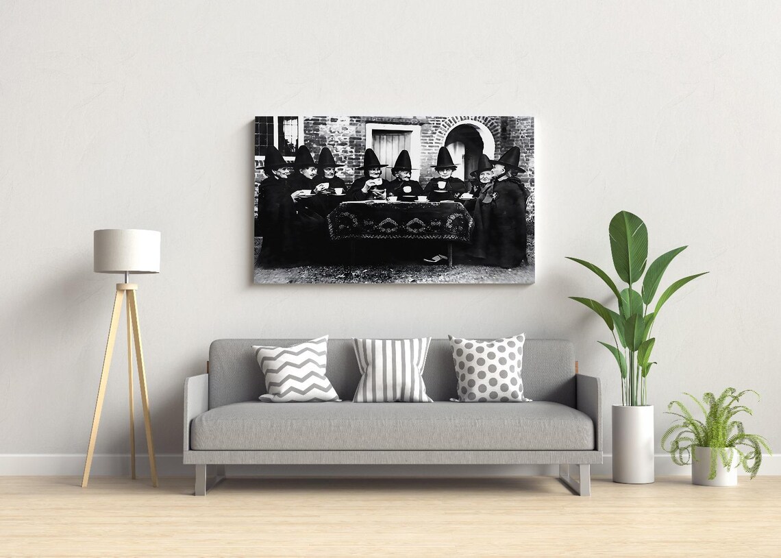 Witches Having Tea Party Vintage Black And White Halloween Photo Poster - Image 3