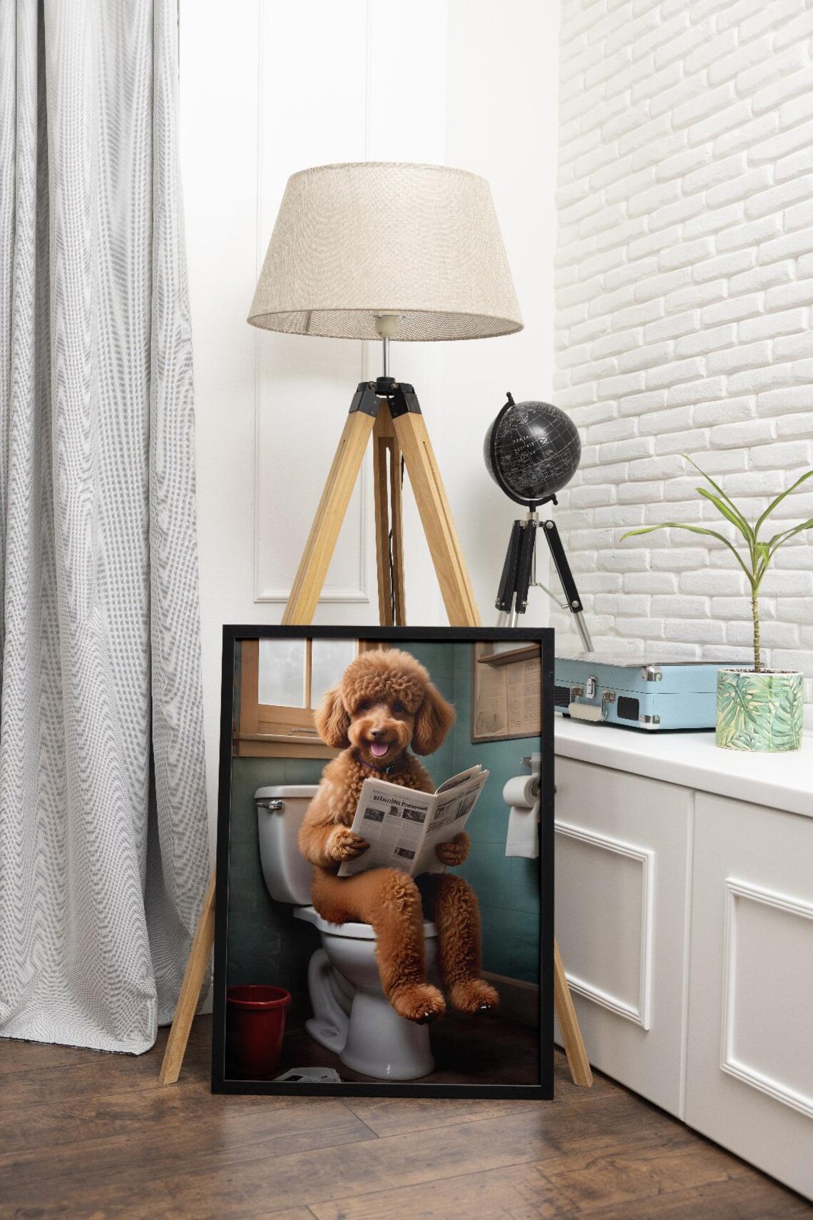 Funny Poodle Sitting On Toilet Reading Newspaper Bathroom Humor Poster - Image 2
