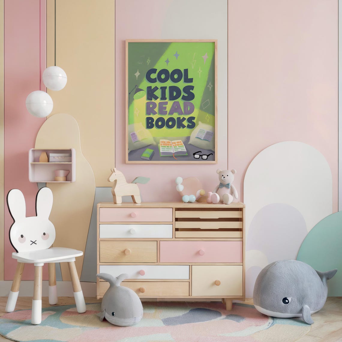 Cool Kids Read Books Green Reading Corner Classroom Kids Room Poster - Image 3