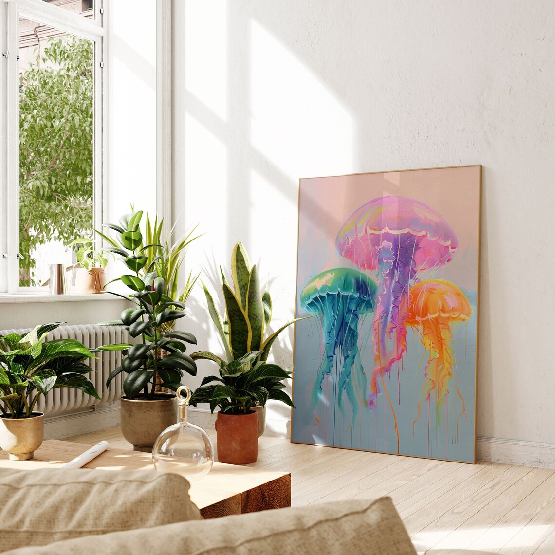 Colorful Jellyfish Art Print Summer Poster Beach House Decor Minimalist Wall Art - Image 2