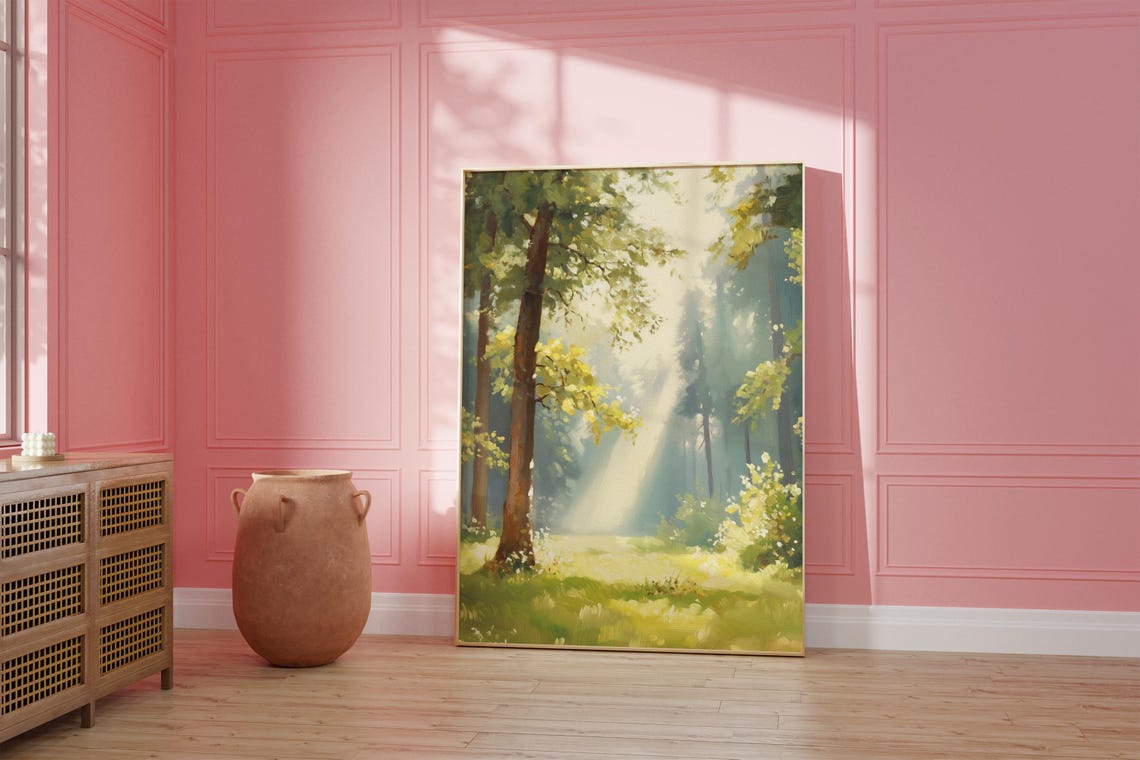 Forest With Sunlight Print Farmhouse Landscape Painting Green Home Decor Green Trees Artwork Matisse Wall Art - Image 2