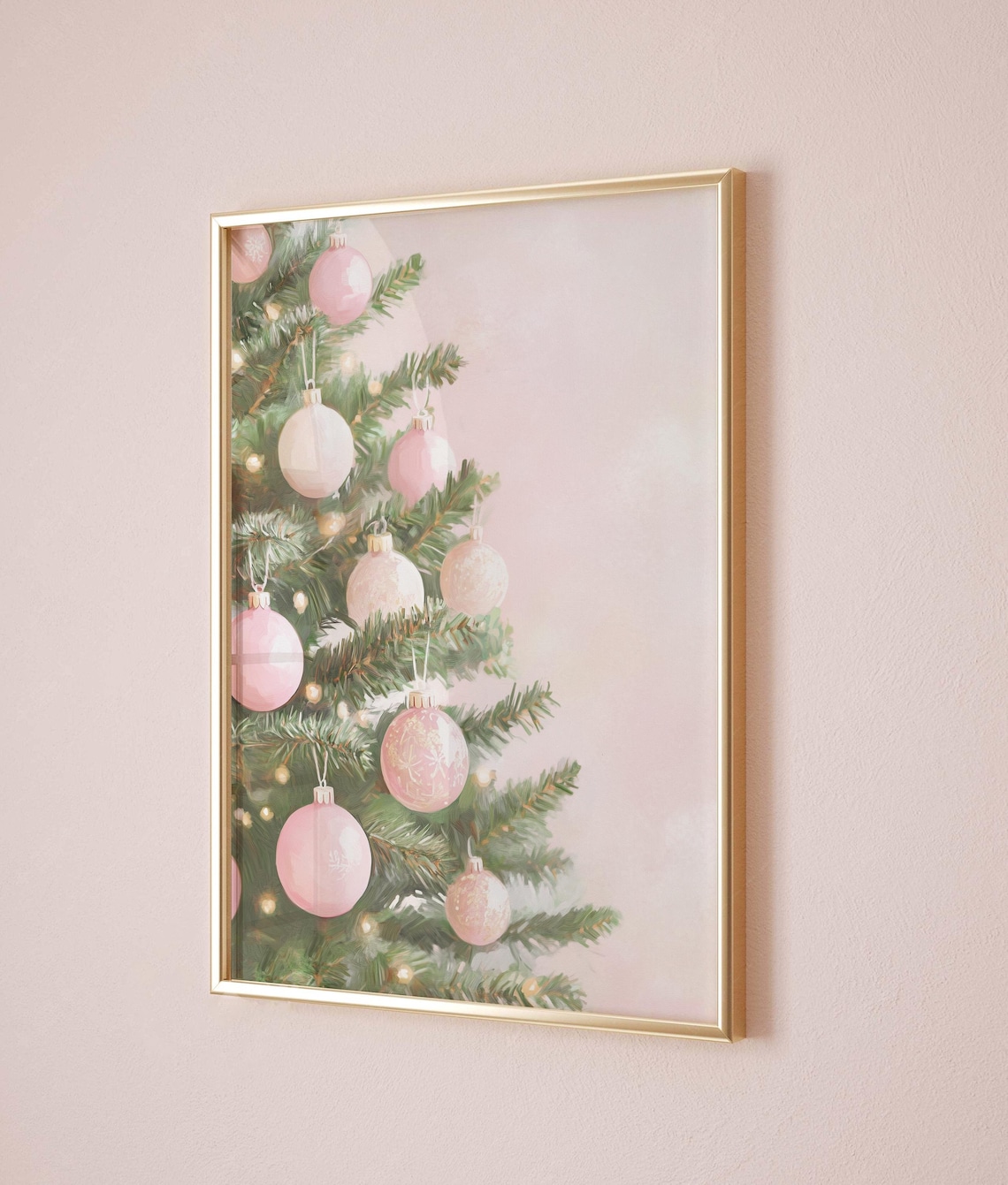 Pink Christmas Tree Ornaments Pastel Baubles Winter Holiday Decor Poster