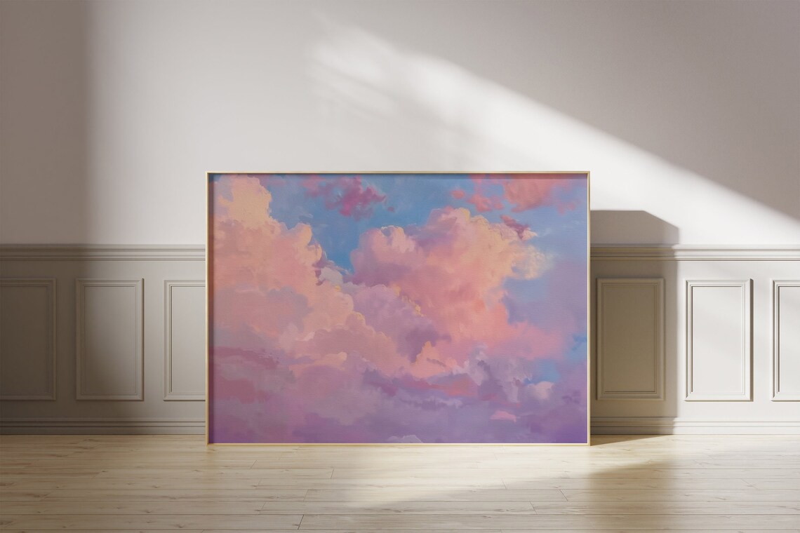 Pastel Pink Clouds Painting Summer Sky Art Print