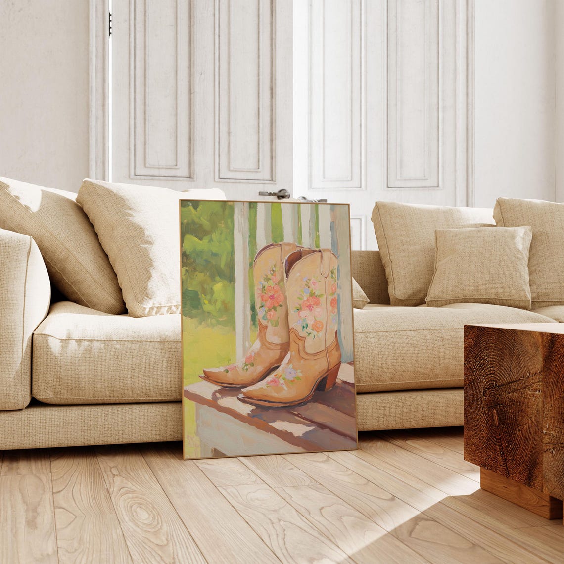 Floral Embroidered Cowgirl Boots Sunny Porch Western Girls Room Poster - Image 2