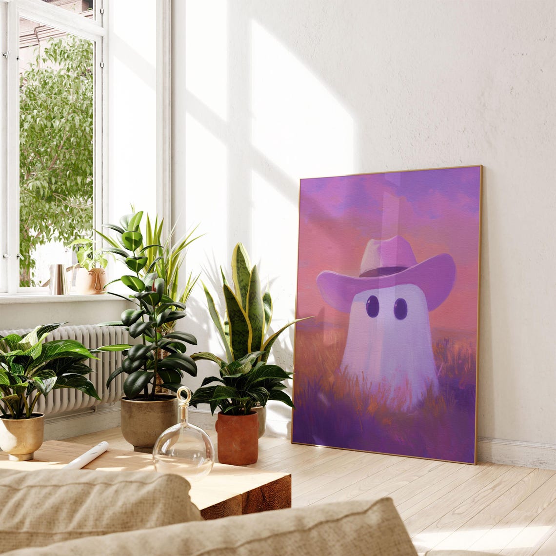Cowgirl Ghost in a Pink Hat at a Purple Desert Sunset Poster - Image 4