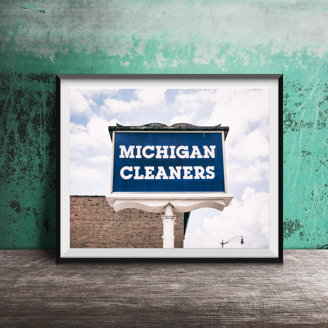Michigan Cleaners Retro Blue Pole Sign Vintage Photography Poster