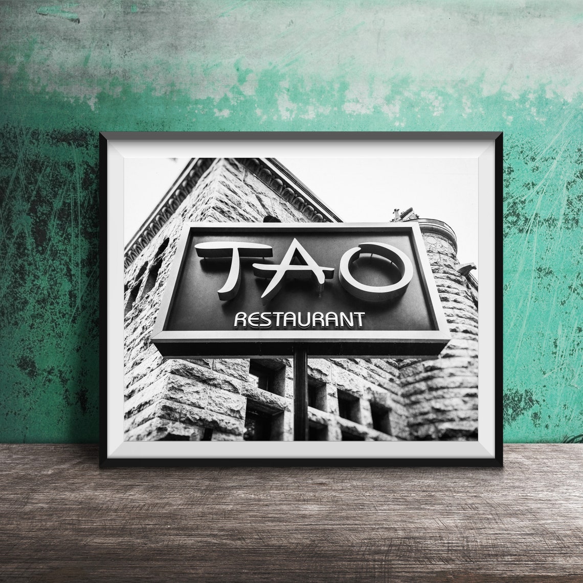Tao Restaurant Red Gold Hanging Sign Stone Building Photography Poster - Image 2