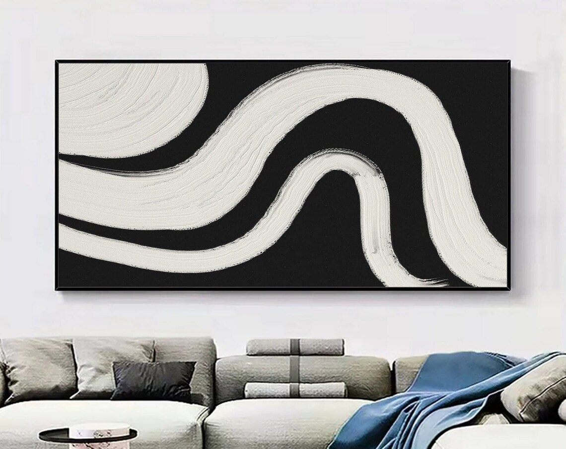 Black White Minimalist Abstract Painting, Wabi Sabi