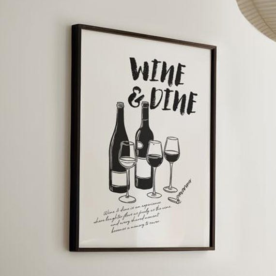Wine Dine Minimalist Kitchen Bar Art Print