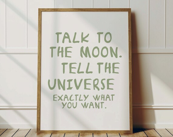 Talk To The Moon Uplifting Quote Art Print Retro Wall Trendy Check Dorm Room Decor