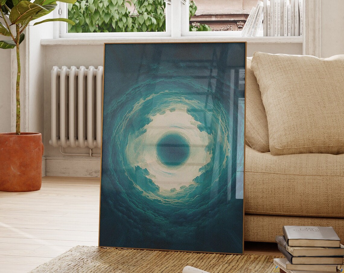 Teal Evil Eye Swirl Abstract Cosmic Minimal Surreal Art Poster