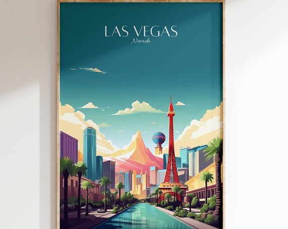 Las Vegas Nevada Strip Eiffel Tower Iconic Landmark Travel Poster