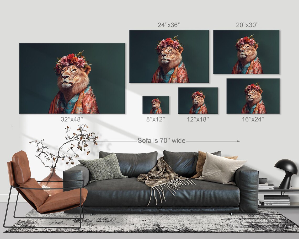 Male Lion Floral Crown Kimono Robe Maximalist Fashionista Portrait Poster - Image 3