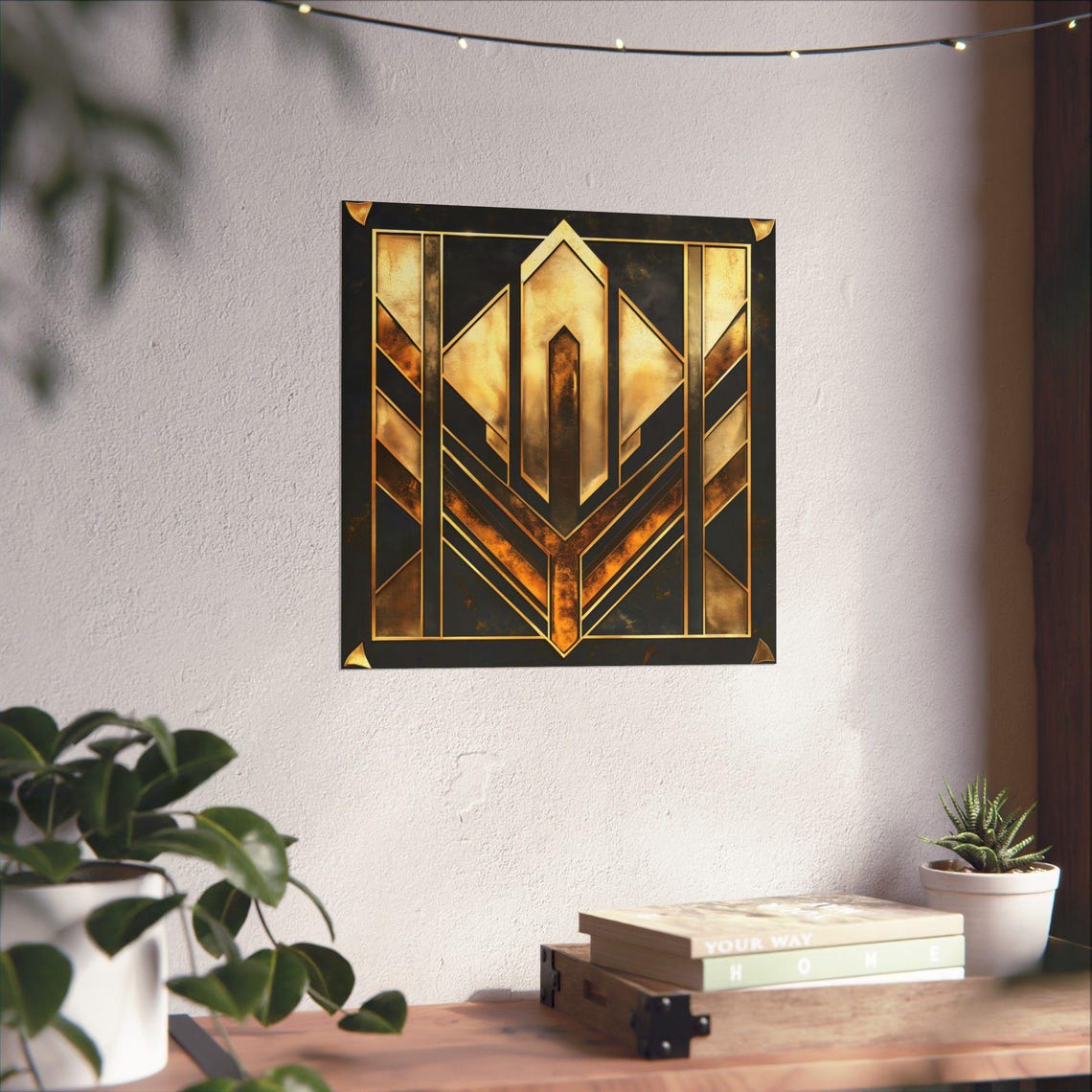 Art Deco Black Gold Architectural Geometry Square Statement Poster