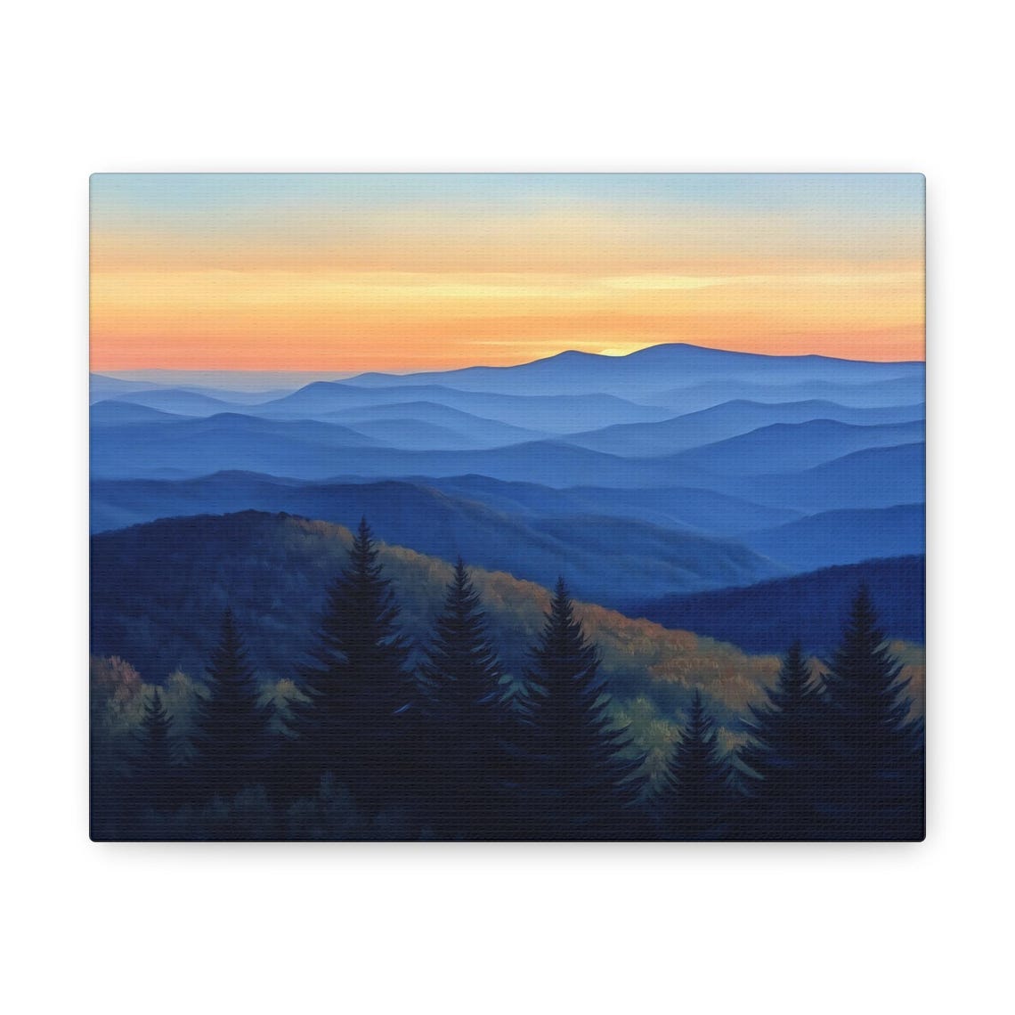 Blue Ridge Sunrise Over Misty Layered Mountain Ridges Art Print - Image 3